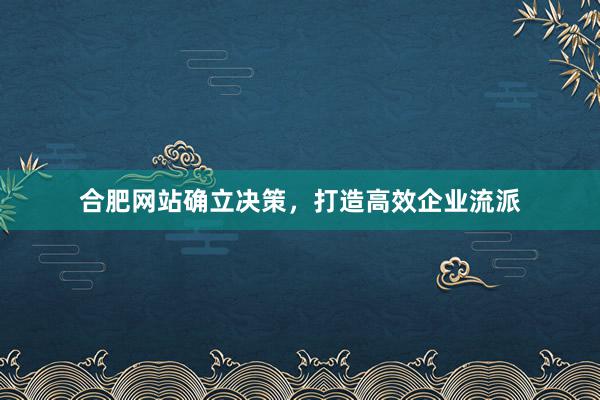 合肥网站确立决策，打造高效企业流派